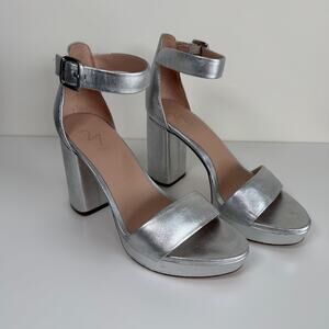 27 Edit Naturalizer Briar Platform Block Heels Almond Toe Metallic Silver 8.5